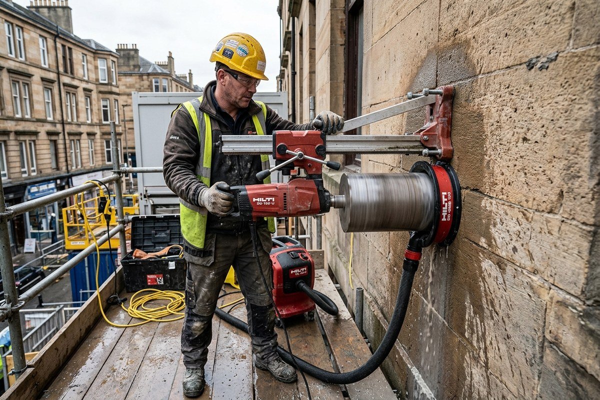Diamond Core Drilling Sandstone Walls for Boiler Flues