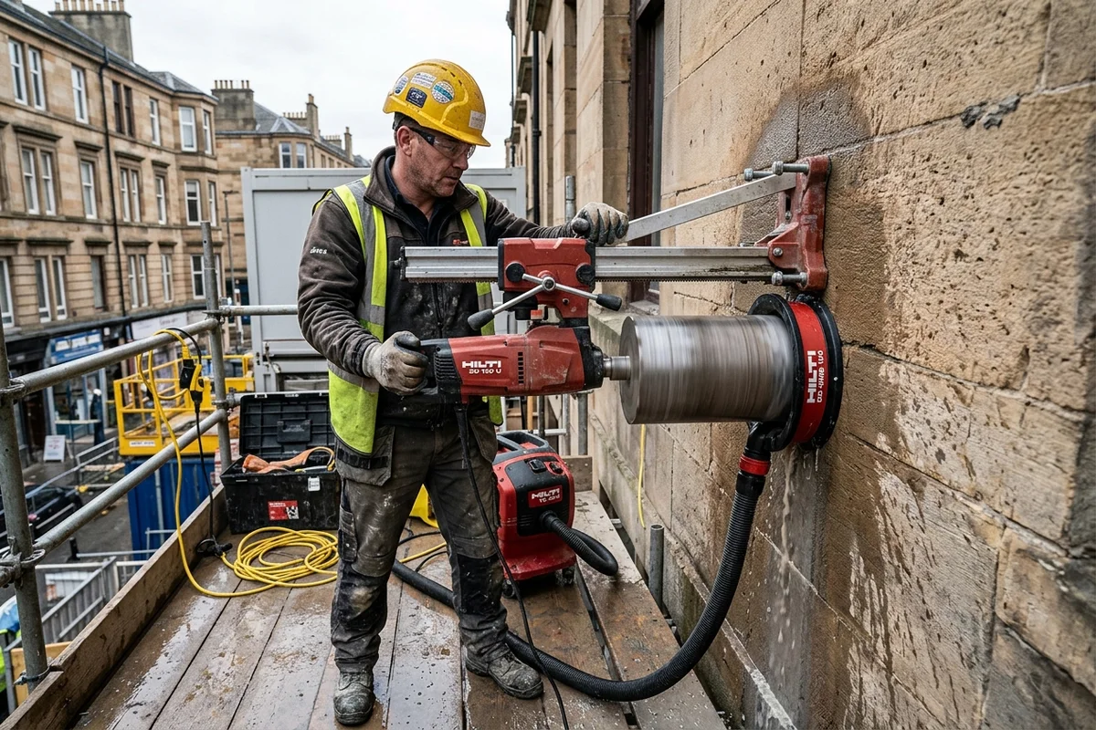 Diamond Core Drilling Sandstone Walls for Boiler Flues