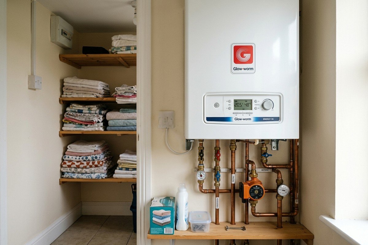 Real photograph of Glow-worm combi boiler installed in Glasgow flat