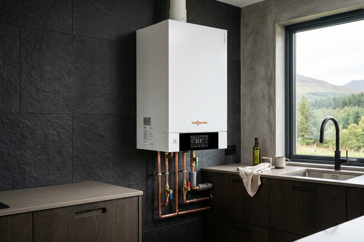 Real photograph of Viessmann Inox-Radial condensing boiler installed in Glasgow home