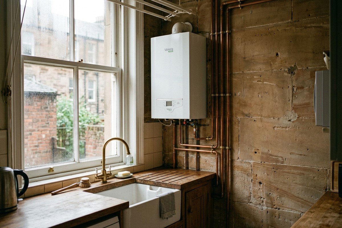 Real photograph of Vokera Vision Plus boiler installed in Glasgow tenement